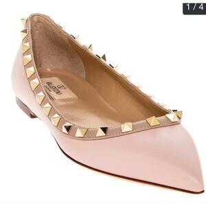 Valentino Garavani Rockstud patent leather ballet flats in pink. Sz 36